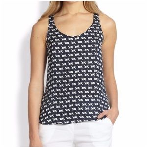 Theory 100% Silk Isaac Navy & White Arrow Print High-Low Tank, size S